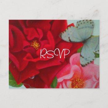 roses and butterfly wedding invite rsvp with photo