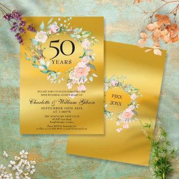 Small Roses Garland Gold Foil 50th Wedding Anniversary Front View