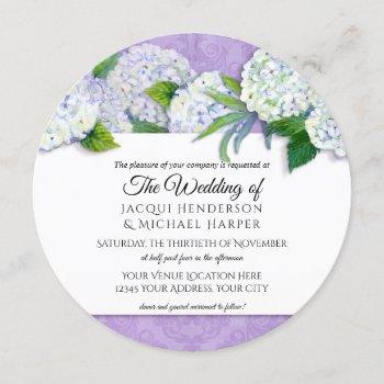 round damask hydrangea purple floral wedding invitation
