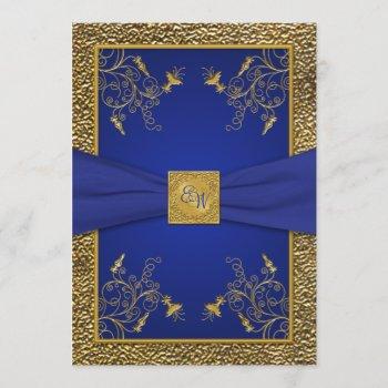 royal blue and gold monogram wedding invitation