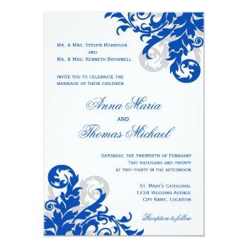 Small Royal Blue And Silver Flourish Wedding Front View