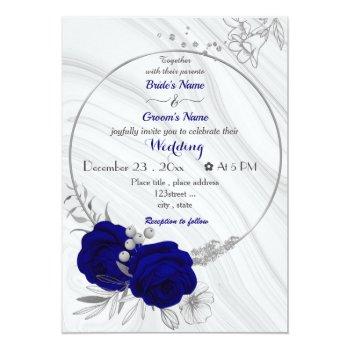 Small Royal Blue Flowers Silver Wreath Wedding Front View