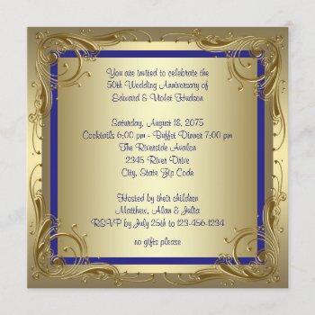 royal blue gold 50th wedding anniversary party invitation