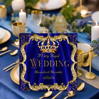 royal blue navy wedding gold crown 2 invitation