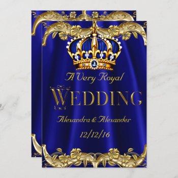 Small Royal Blue Navy Wedding Gold Crown Front View