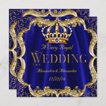 royal blue navy wedding gold crown invitation