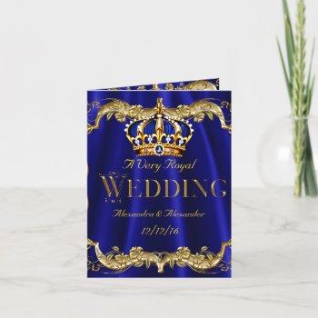 royal blue navy wedding gold crown photo invitation