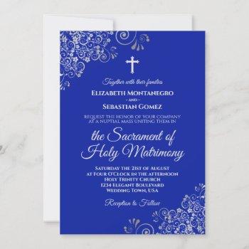 royal blue & silver chic modern catholic wedding invitation