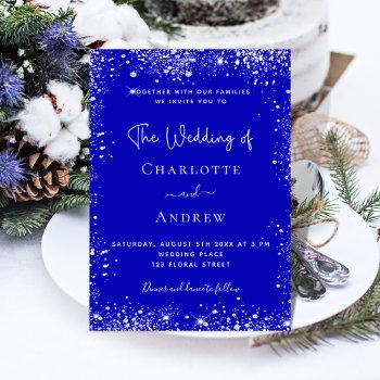royal blue silver glitter luxury wedding invitation