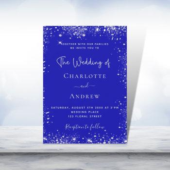 royal blue silver glitter sparkles wedding invitation
