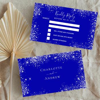 Small Royal Blue Silver Glitter Wedding Rsvp Enclosure Card Front View