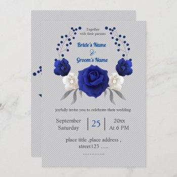 Small Royal Blue White Flowers Silver Grey Wedding Front View