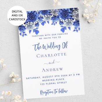 royal blue white flowers wedding invitation