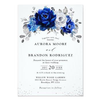 Small Royal Blue White Silver Metallic Floral Wedding In Front View