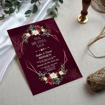 royal burgundy floral geometry wedding anniversary invitation