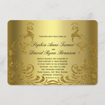royal faux gold abstract peacock wedding invite