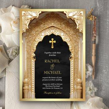 Small Royal Gold Arch Religious Christian Black Wedding Front View