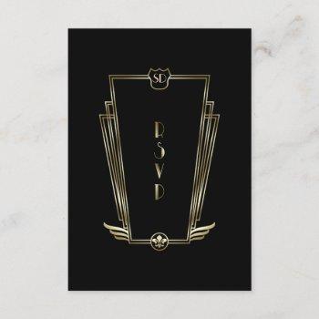 Small Royal Gold Black Art Deco Monogram Wedding Rsvp Front View