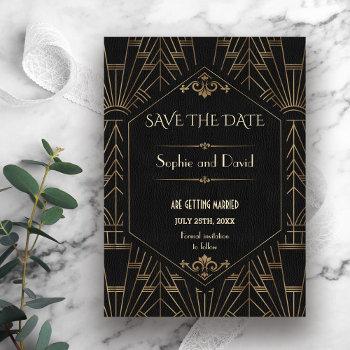 Small Royal Gold Black Great Gatsby 1920s Save The Date Front View