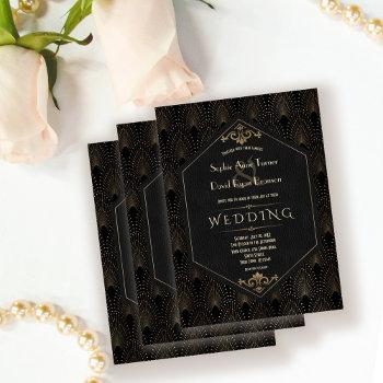 royal gold black great gatsby art deco wedding invitation
