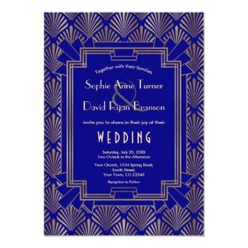 Small Royal Navy Blue Gold Great Gatsby Art Deco Wedding Front View