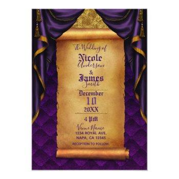 Small Royal Purple & Gold Drapes Scroll Wedding Front View