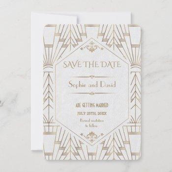 Small Royal White Gold Great Gatsby Save The Date Front View