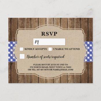 Small Rsvp Wedding  Blue Gingham Bbq Burlap Front View