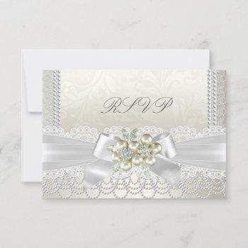 Small Rsvp Wedding Cream Pearl Lace Damask Diamond Front View