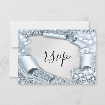 Small Rsvp Wedding Glitter Baby Gray Silver Blue Front View