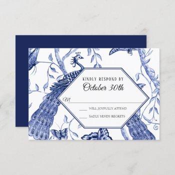Small Rsvp Wedding Navy Chinoiserie Peacock Butterflies Front View