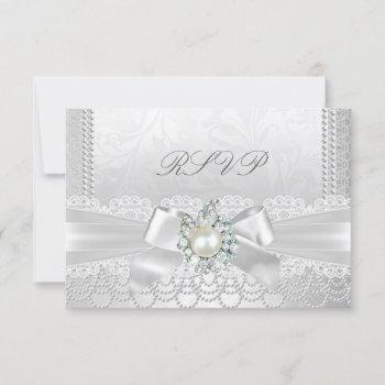 Small Rsvp Wedding White Pearl Lace Damask Diamond Front View