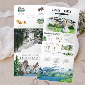rugged snowy mountain | illustrated wedding tri-fold invitation