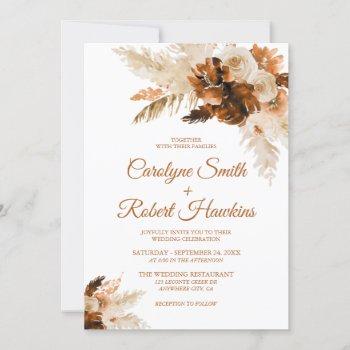 rust bohemian and pampas grass all in one wedding invitation
