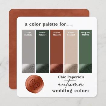 rust hunter green fall wedding color palette card