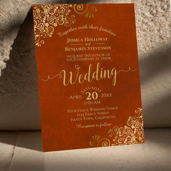 Small Rust Orange Elegant Gold Lace Calligraphy Wedding Front View