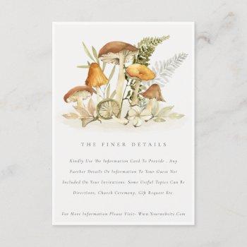 Small Rust Orange Mushroom Fern Foliage Wedding Details Enclosure Card Front View