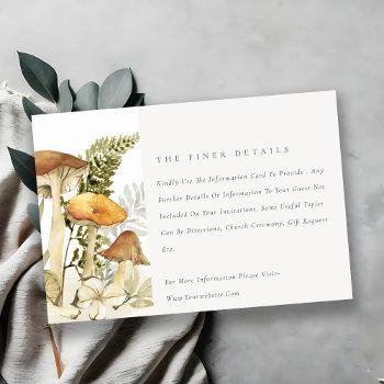 Small Rust Orange Mushroom Fern Foliage Wedding Details Enclosure Card Front View