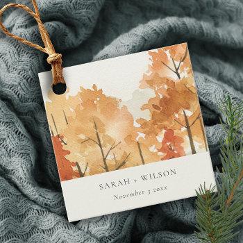 Small Rust Orange Yellow Autumn Fall Tree Wedding Favor Tags Front View