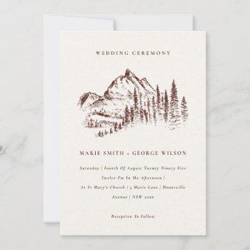 rust pine woods mountain sketch wedding invite