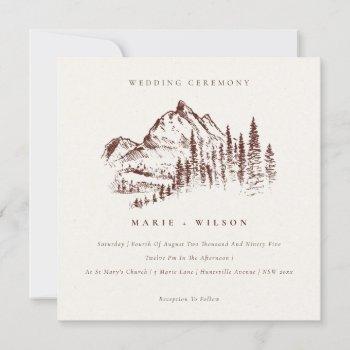 rust pine woods mountain sketch wedding invite