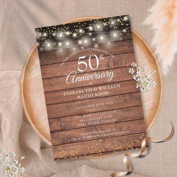 Small Rustic 50th Wedding Anniversary Gold String Lights Front View