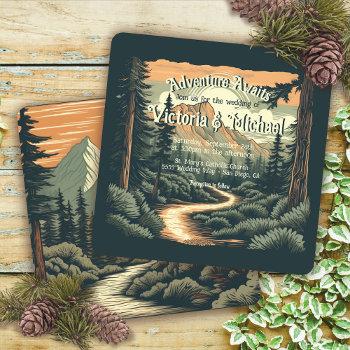 rustic adventure mountain forest wedding invitation