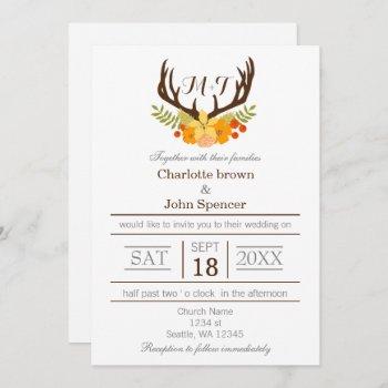 Small Rustic Antler Deer Floral Woodland Wedding Front View