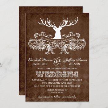 rustic antler deer winter woodland wedding invitation