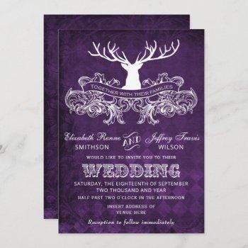 rustic antler, deer winter woodland wedding invite