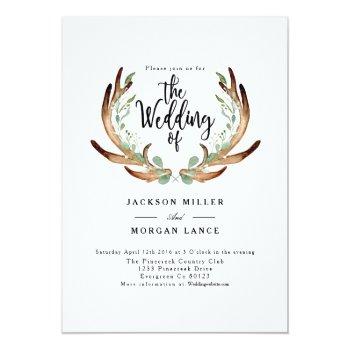 Small Rustic Antler & Vine | Watercolor Wedding Invite Front View