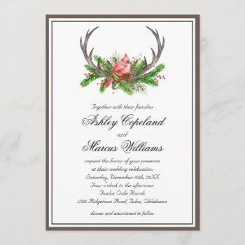 rustic antlers boho woodland winter wedding invitation