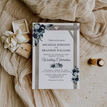 rustic arch dusty blue floral wedding invitation
