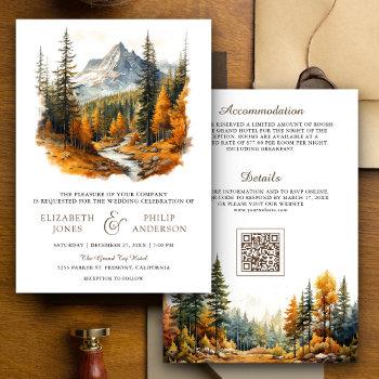 Small Rustic Autumn Fall Mountain Forest Qr Code Wedding Front View